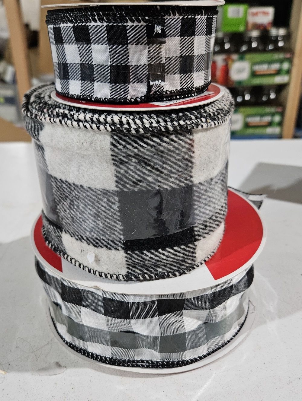 3 Rolls of Black and White Buffalo Check Buffalo plaid ribbon
